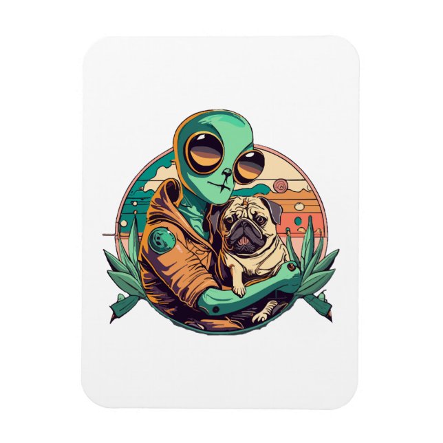 Alien und Mops Magnet (Vertikal)