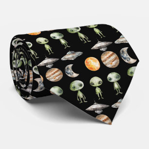 Alien und Raumschiff Krawatte
