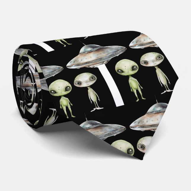 Alien und Raumschiff Krawatte (Gerollt)