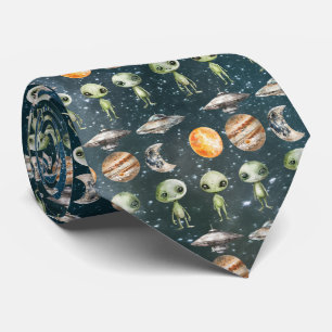 Alien und Raumschiff Krawatte
