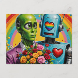 Alien und Robot Couple Postkarte