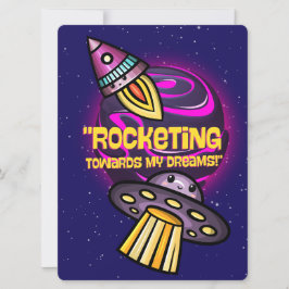 ALIEN, UNIVERSUM, ROCKETSCHAFT, PLANET UND ASTRONA FEIERTAGSKARTE