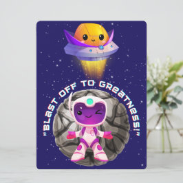 ALIEN, UNIVERSUM, ROCKETSCHAFT, PLANET UND ASTRONA FEIERTAGSKARTE