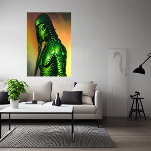 Alien vert effrayant   AI Art Poster
