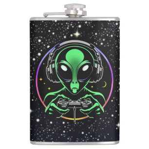 Alien Video Games mit Star Background Flachmann
