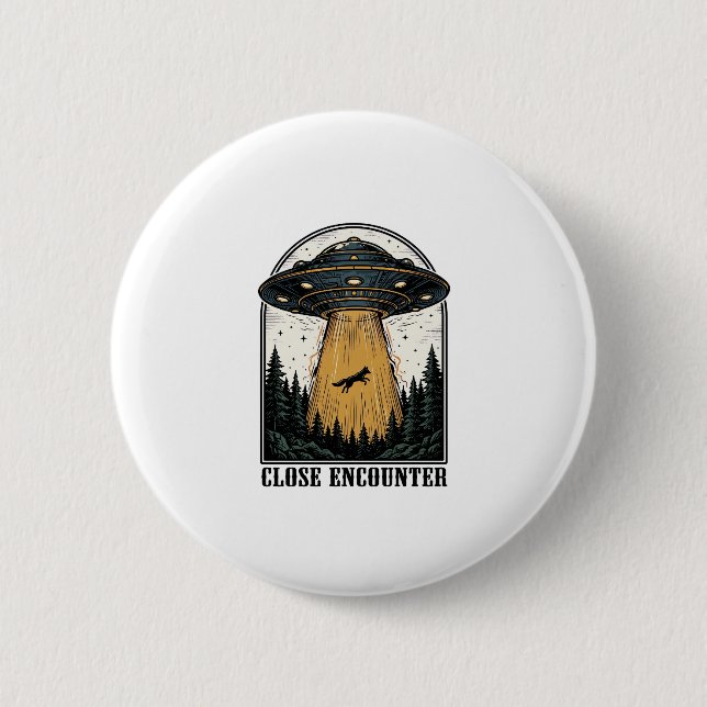 Alien-Wald-Entführung Vintage-UFO-Gravur Button (Vorderseite)