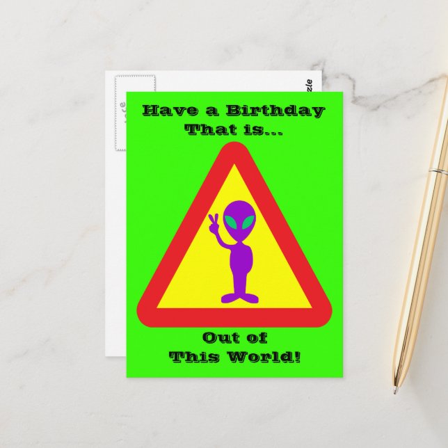 Alien Warning Postkarte (Vorderseite/Rückseite Beispiel)