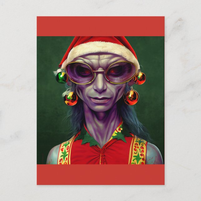 Alien Weihnachten Hippie Elf Geschenk. T-Shirt Postkarte (Vorderseite)