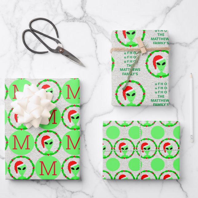 Alien Weihnachtsfest Geschenkpapier Set (Vorderseite)