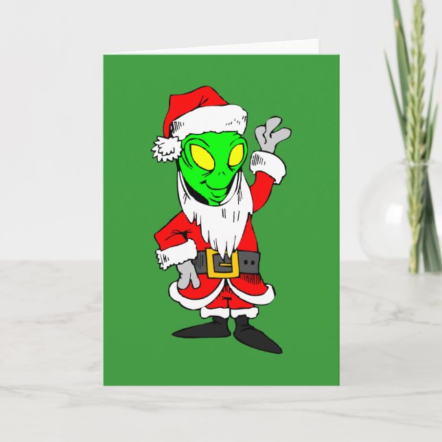 alien Weihnachtsmann Feiertagskarte (Vorderseite)