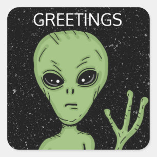 Alien winkt Hi Digitale Kunst UfOlogie Quadratischer Aufkleber