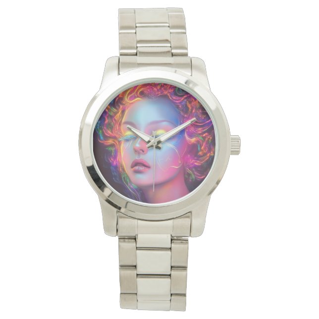 Alien Woman mit kosmischem Haar Armbanduhr (Vorderseite)