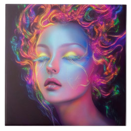 Alien Woman mit kosmischem Haar Fliese