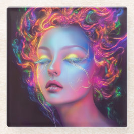 Alien Woman mit kosmischem Haar Glasuntersetzer