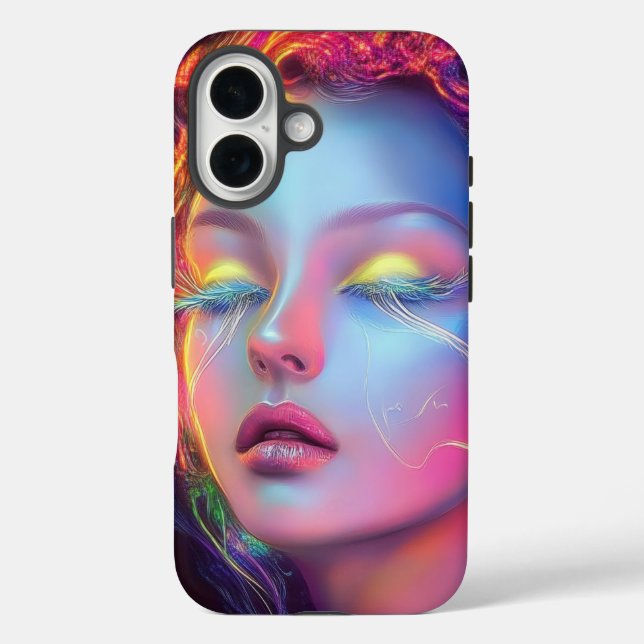 Alien Woman mit kosmischem Haar iPhone 16 Hülle (Rückseite)