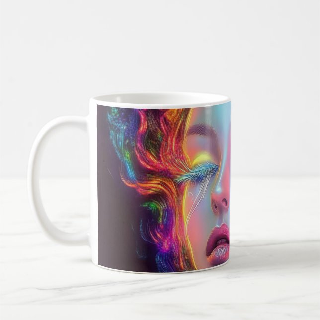 Alien Woman mit kosmischem Haar Kaffeetasse (Links)