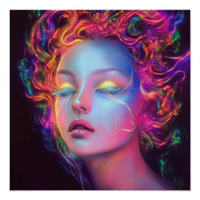 Alien Woman mit kosmischem Haar Poster (Vorderseite)