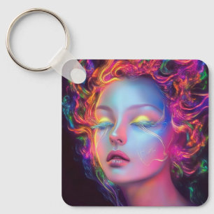 Alien Woman mit kosmischem Haar Schlüsselanhänger