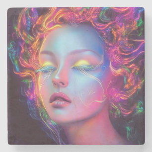 Alien Woman mit kosmischem Haar Steinuntersetzer