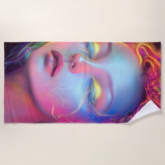 Alien Woman mit kosmischem Haar Strandtuch (Vorderseite)