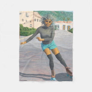 Alien Woman Roller Skaten Fantasy Art Blanket Fleecedecke