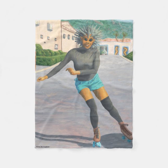 Alien Woman Roller Skaten Fantasy Art Blanket Fleecedecke (Vorderseite)