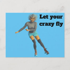 Alien Woman Roller Skaten Fantasy Art Postkarte