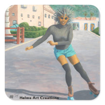 Alien Woman Roller Skaten Fantasy Art Stickers