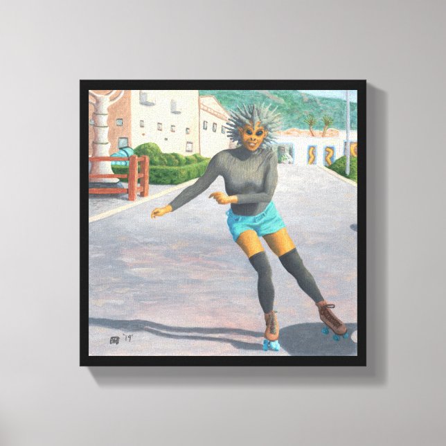 Alien Woman Roller Skaten Fantasy Canvas Print Leinwanddruck (Vorderseite)