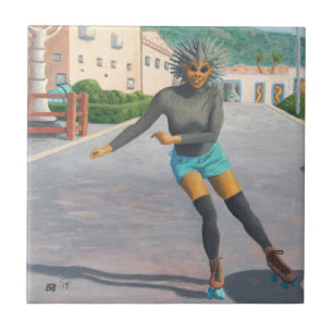 Alien Woman Roller Skater Fantasy Art Keramik Tile Fliese