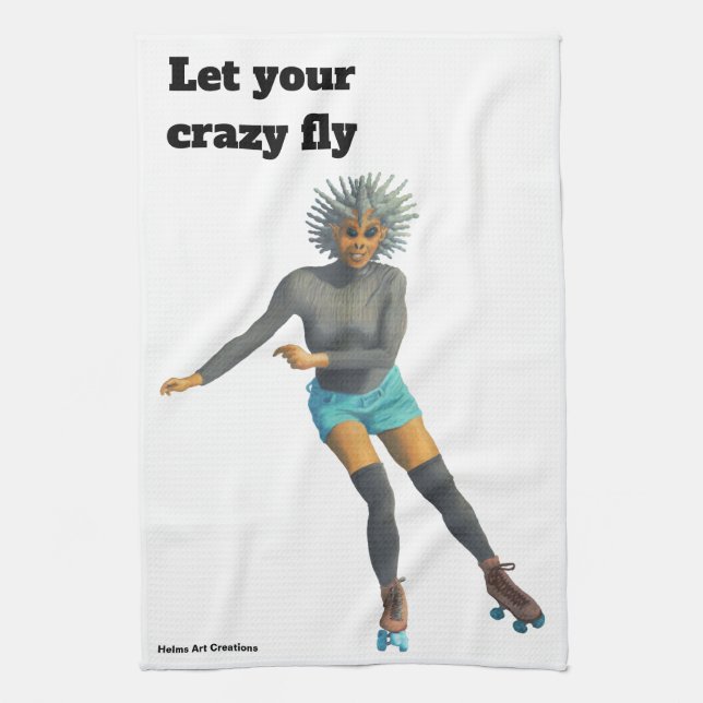 Alien Woman Roller Skater Fantasy Kittuch Geschirrtuch (Vertikal)