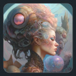 Alien Woman Surreal Science Fiction Art Quadratischer Aufkleber<br><div class="desc">Fantasy Art Produkte von The Lunarium.</div>