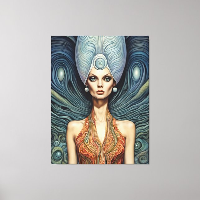 Alien zum blauen Hintergrund Leinwanddruck (Vorderseite)
