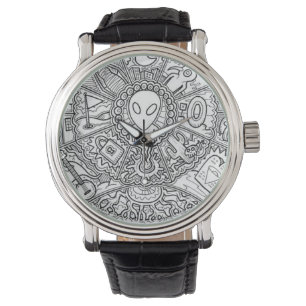 AlienMandala Schwarzweiss Armbanduhr