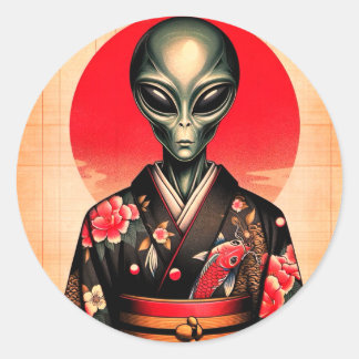 Aliens and Dawn in Japan Runder Aufkleber