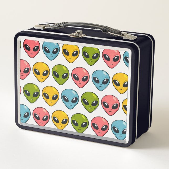 Aliens-Muster-Metall-Lunchbox Metall Brotdose (Vorderseite)