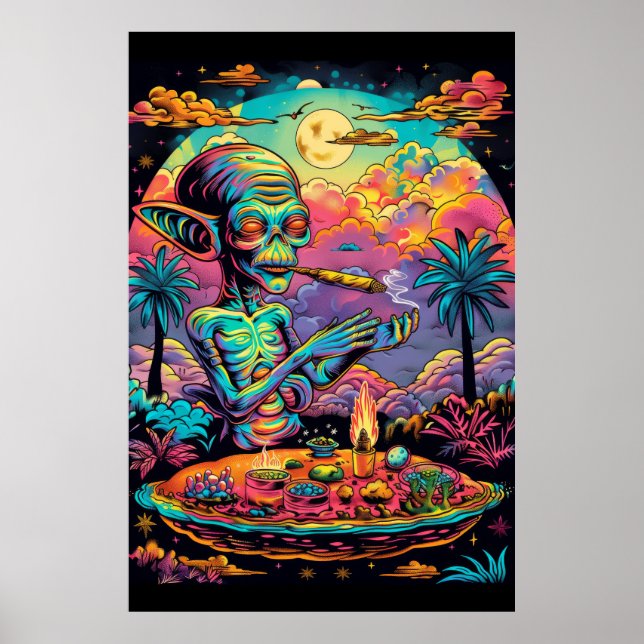 Aliens psychédéliques qui fument une affiche conjo (Devant)