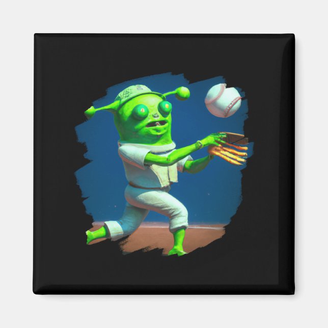 Aliens-Shirt Baseballspielender Alien Baseball Magnet (Vorne)