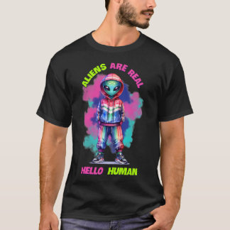 Aliens sind real Detailliertes graues Alien-Porträ T-Shirt