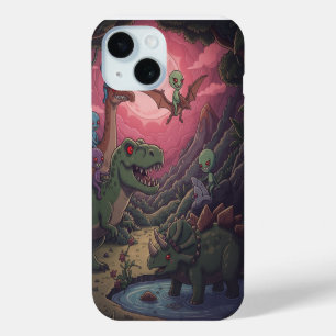 Aliens und Dinosaurier unter roten Himmel Case-Mate iPhone Hülle