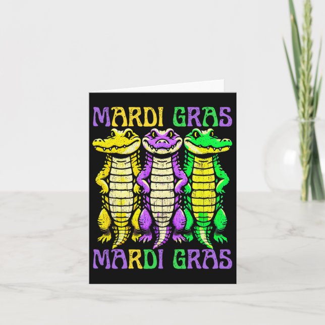 Aligator Crocodiles Louisiana Mardi Gras Karnival Karte (Vorderseite)