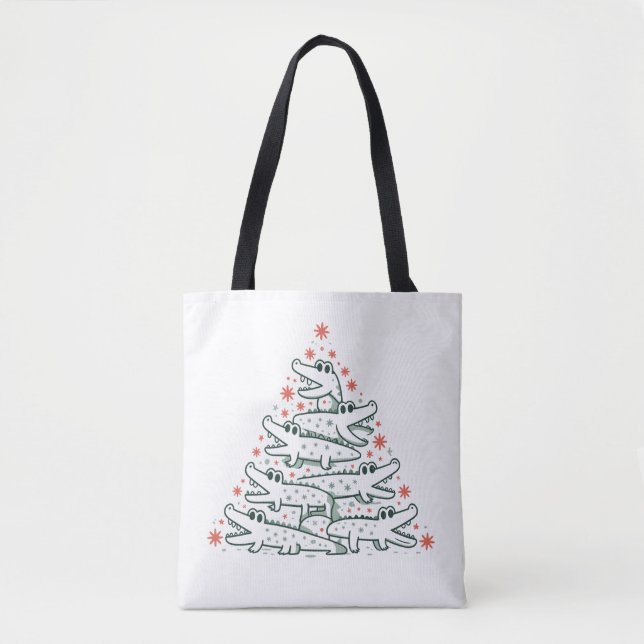 Aligator Weihnachtsbaum Funny Crocodile Florida Tasche (Vorderseite)