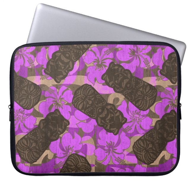 Ali'i Refuge Hawaiianischer Hibiskus Tiki Laptopschutzhülle (Vorderseite)