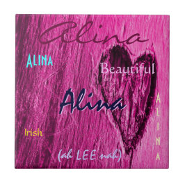 Alina Name Irish Bedeutung mit hellrosa Herz Fliese