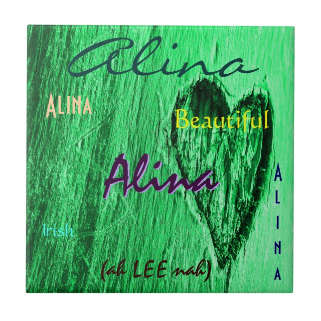 Alina Name und irische Bedeutung mit grünem Minz Fliese (Vorderseite)