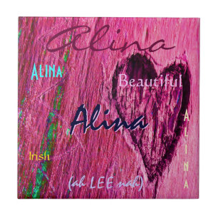 Alina Name und irische Bedeutung mit rosa Herz Fliese