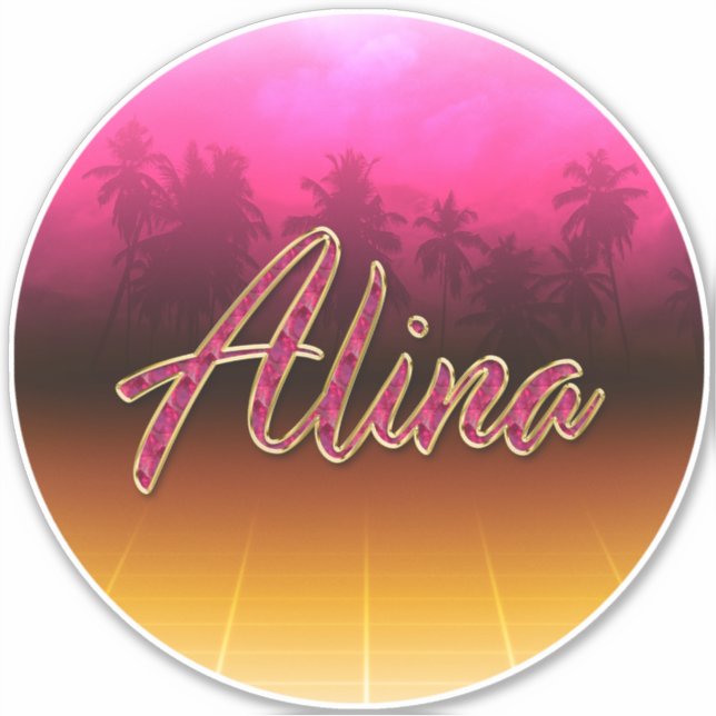 Alina prénom nom autocollant sticker rose doré (Devant)
