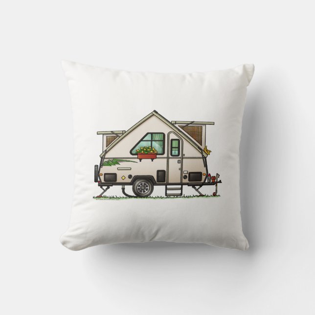 Aliner Pop Up RV Happy Camper Kunst Keramik Orname Kissen (Vorderseite)