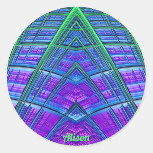 ALISON ~ Cool! Green Lila Blue Geometric ~ Runder Aufkleber