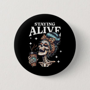 Alive Skeleton Halloween Leopard Messy Bun Women T Button